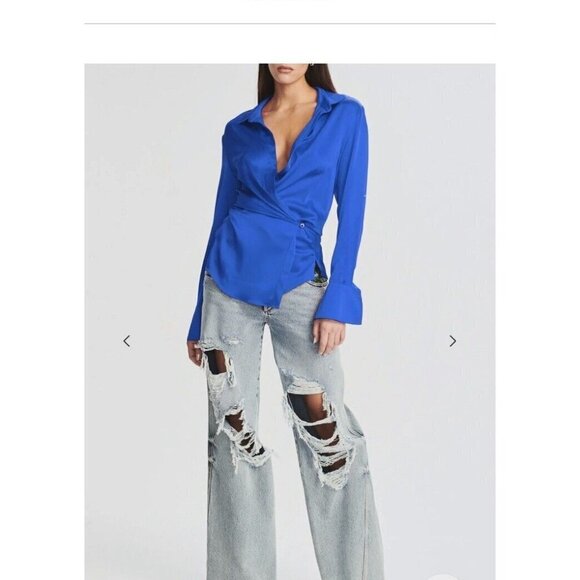 Ser.o.ya Karry Shirt 95% Silk Size Small Blue Collared Blouse Retail $395 X - Picture 1 of 15